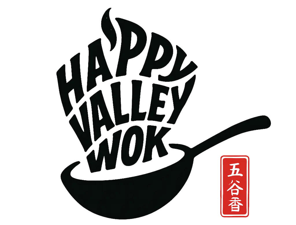 Logo of "Happy Valley Wok" featuring the text in bold, a wok icon, and the Chinese character "五谷香" (Wugu Xiang) at Happy Valley Wok, a Asian Restaurant in Happy Valley