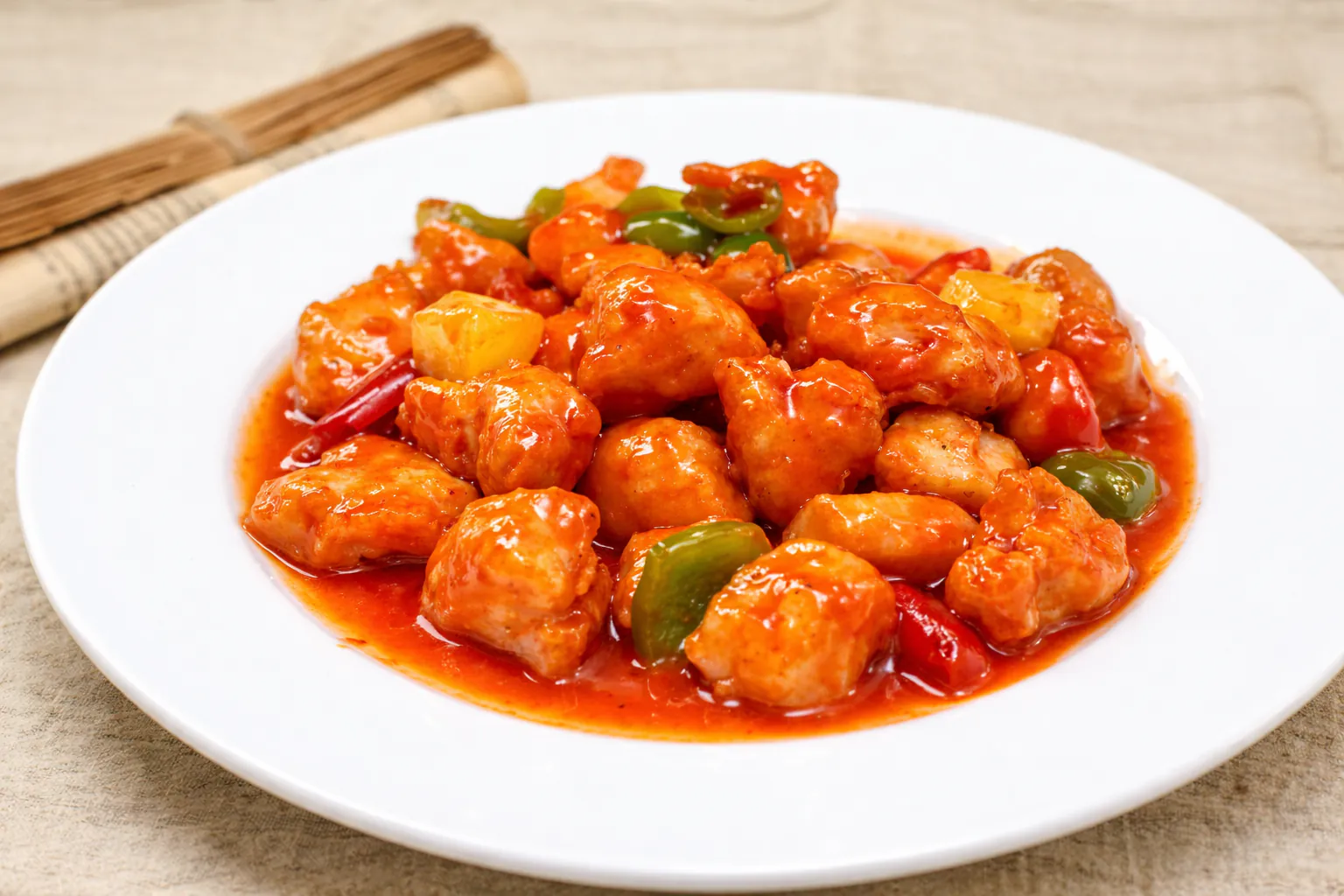 Crispy chicken with sweet and sour sauce and pineapple at Happy Valley Wok, a Asian Restaurant in Happy Valley