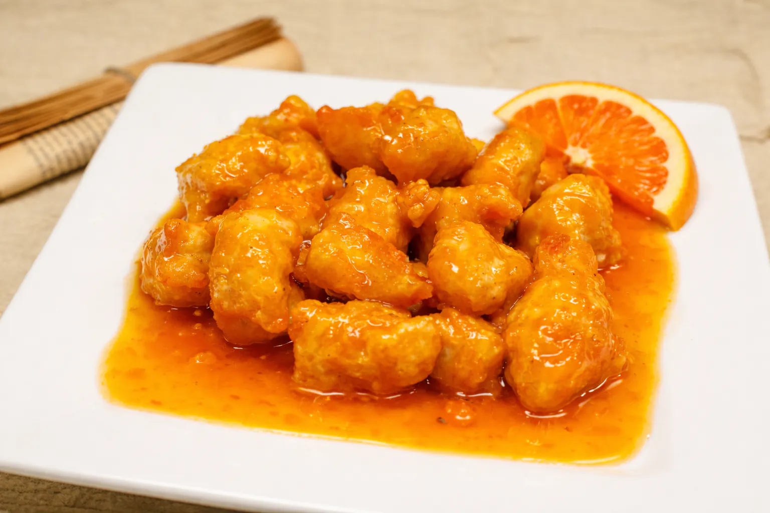 Crispy chicken in tangy orange sauce at Happy Valley Wok, a Asian Restaurant in Happy Valley