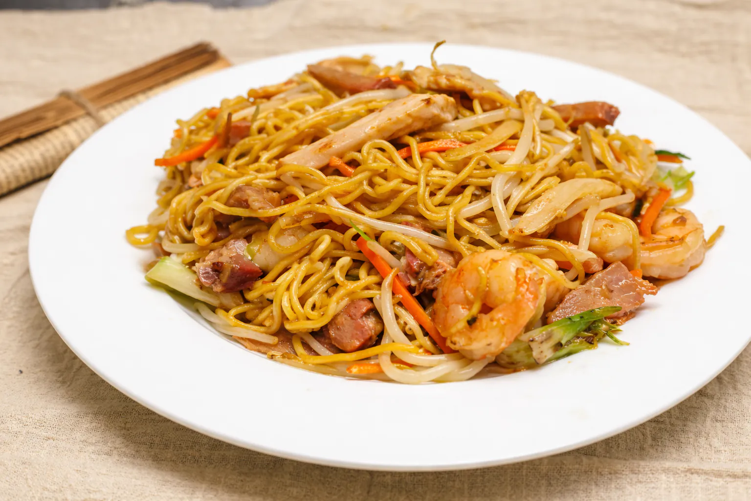 Stir-fried noodles with shrimp, pork and mixed veggies at Happy Valley Wok, a Asian Restaurant in Happy Valley